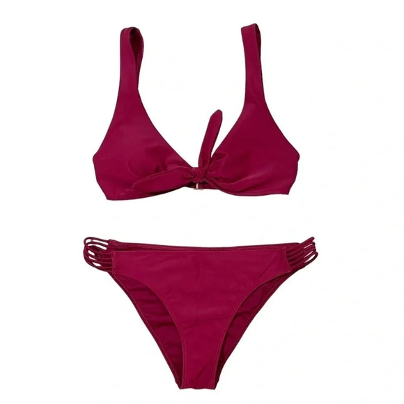 Hollister Swim Tie-Front Top Strappy Ruched Bottoms Bikini Set - Picture 1 of 4